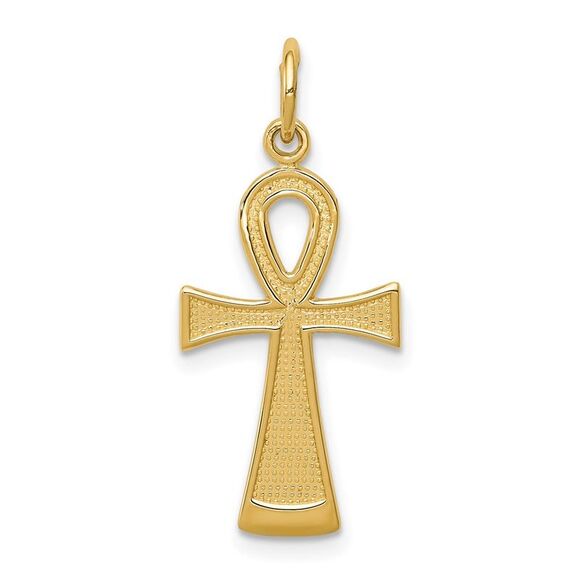 14k Yellow Gold Textured Ankh Cross Pendant, 12 x 28mm - Picture 1 of 5